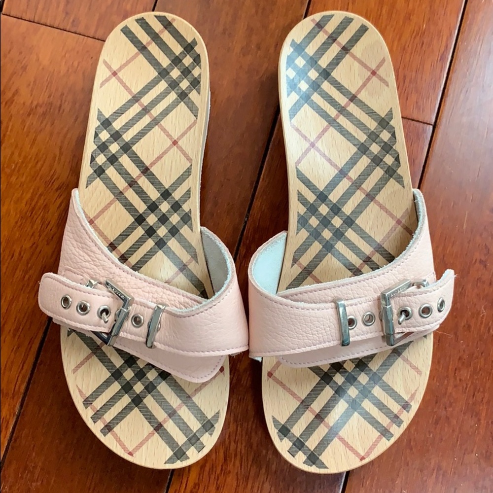 Burberry Plaid Wooden Slides Sandals